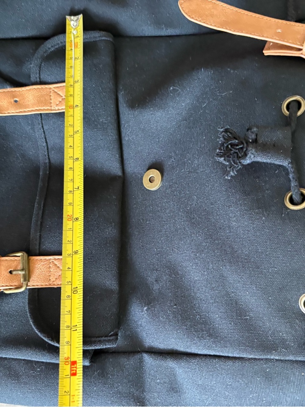 DSW Black Canvas Backpack with Tan Leather Accents - Picture 2 of 6